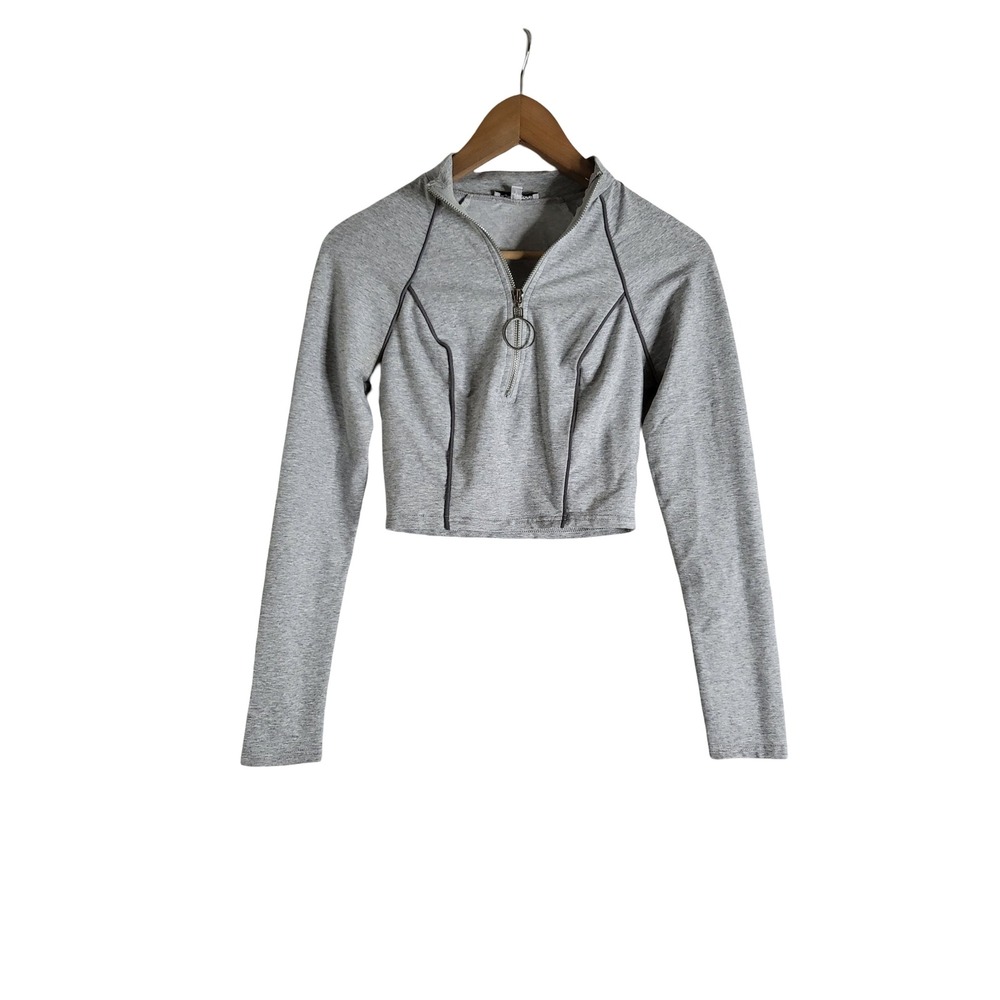 Fashion Nova Womens Gray Quarter Zip Long Sleeve Crop Top Small Y2K Streetwear